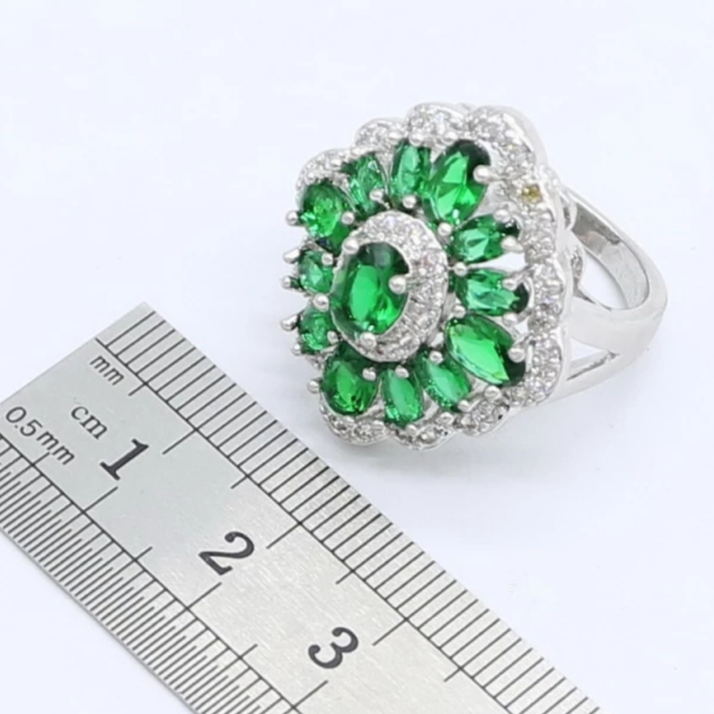 Swarovski Elements Emerald Green 925 Sterling Silver Statement Ring NEW - Picture 13 of 14